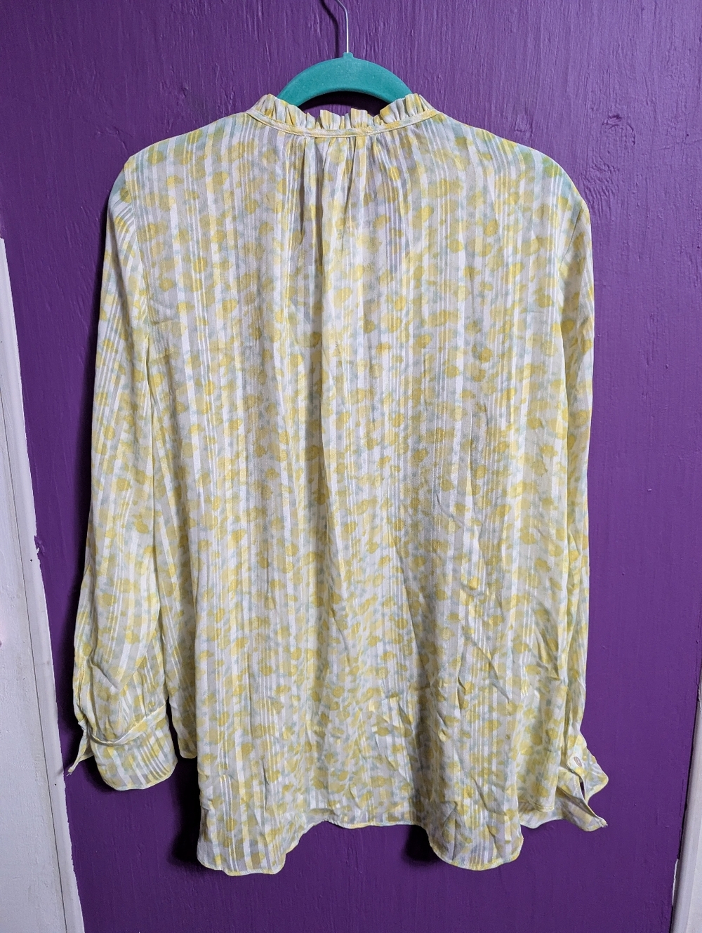💜 NWT $28 Rose & Olive White Yellow Green Floral Print Sheer Blouse XL 16 - Picture 3 of 3